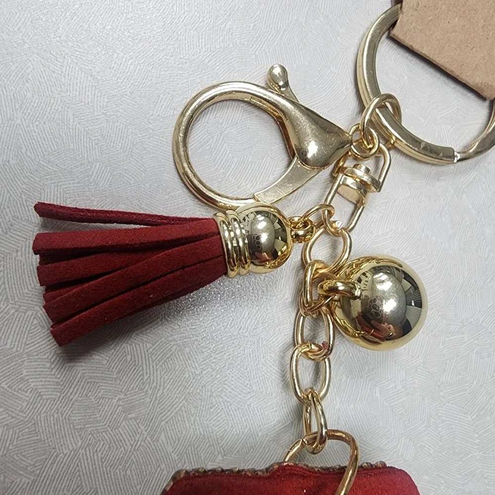 Mix Color Wine Glass Iconic Key Chain Rhinestones Tassle Clip & Key Ring 3D